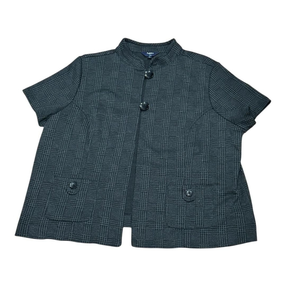 Reitmans Blazer Womens 18 Gray Plaid Short Sleeve Button Front Career Jacket